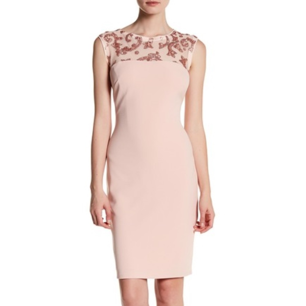 Marina Couture Sequined Yoke Party Dress Blush